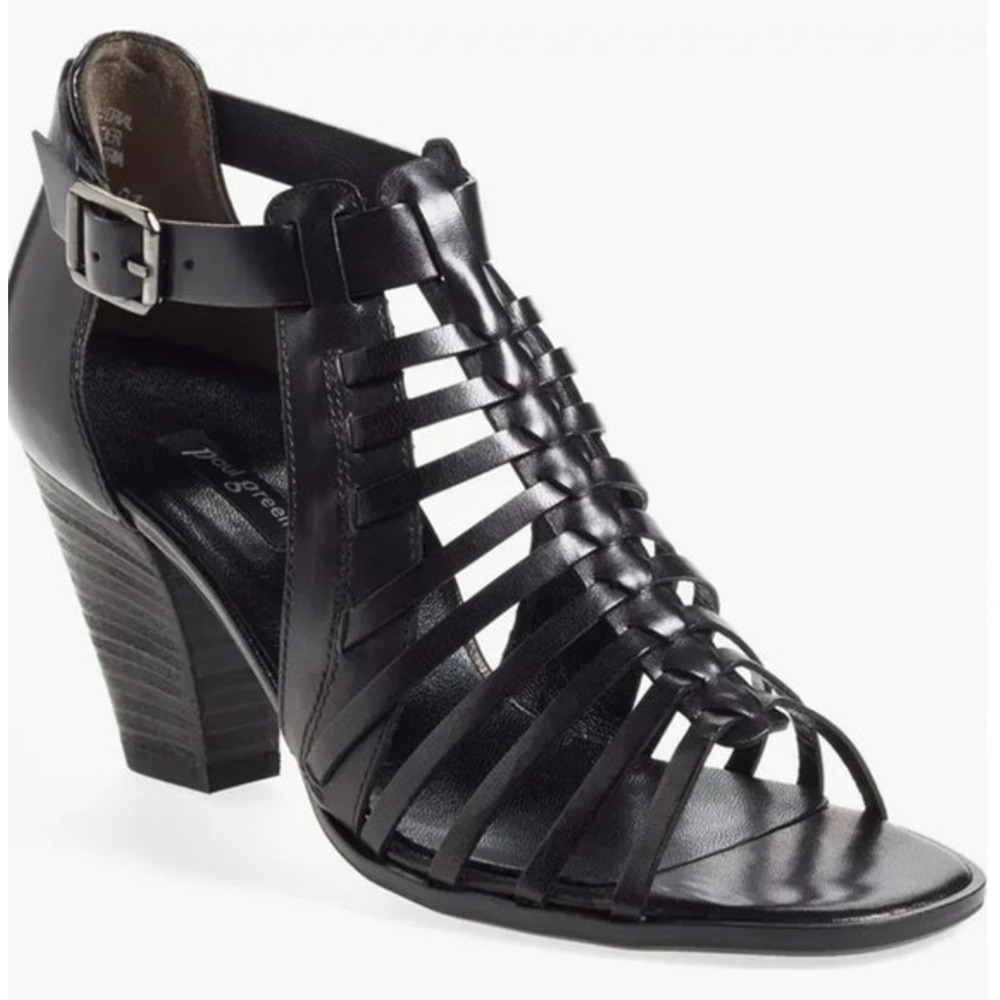 PAUL GREEN Christy Sandal Caged Ankle Strap Open Toe Black Strappy 6.5 UK 9 US